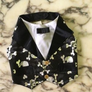 Halloween Black Satin Dog Vest with Skull & Crossbone Design
